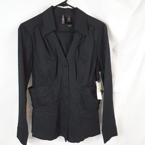 Bisou Bisou Black Fitted Button Shirt Size L